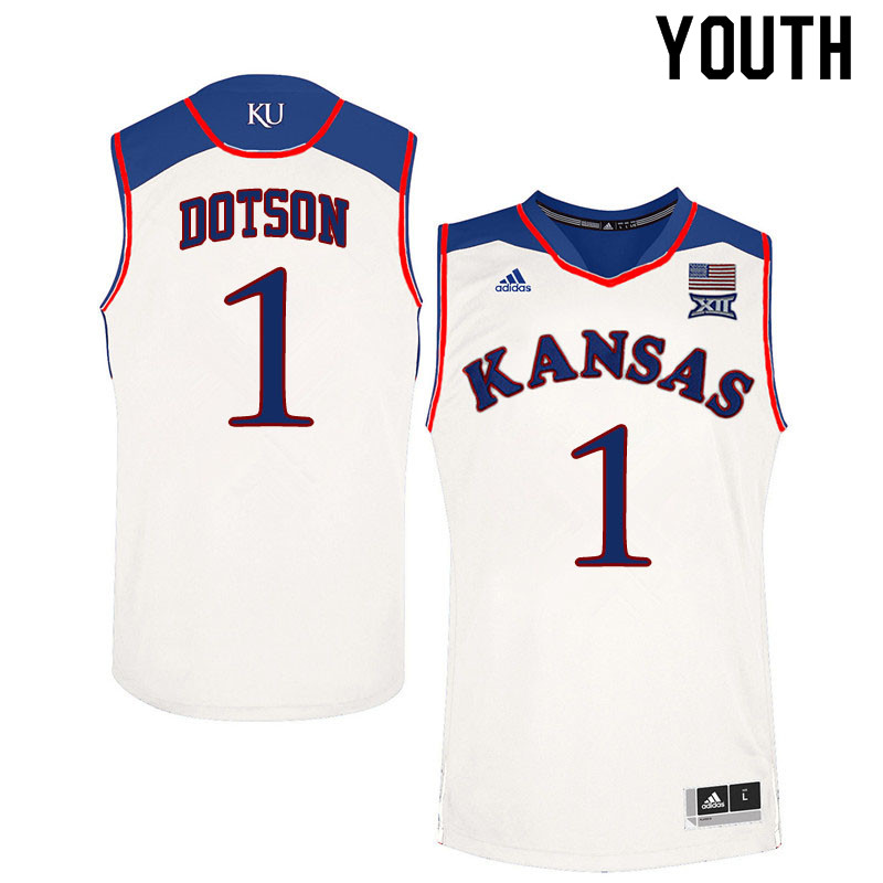 Youth #1 Devon Dotson Kansas Jayhawks College Basketball Jerseys Sale-White